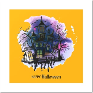 Happy Halloween Black House Posters and Art